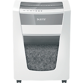 Leitz IQ Office Pro Aktenvernichter P5+, Super-Mikroschnitt 2 x 5 mm, 30 l, 7 Blatt Schnittleistung, Anti-Papierstau-Technologie, mit Rollen, weiß