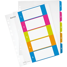 LEITZ® kunststof indexbladen Wow, cijfers 1-5, A4 extra breed, Via pc beletterbaar, losbladig