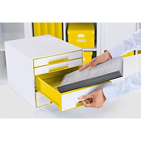 LEITZ® Ladebak WOW CUBE 5213, 4 laden, DIN A4, polystyreen, geel, met een gele kleur.