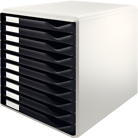 LEITZ® ladebox, 10 schuifladen, A4, polystyreen, lichtgrijs/zwart