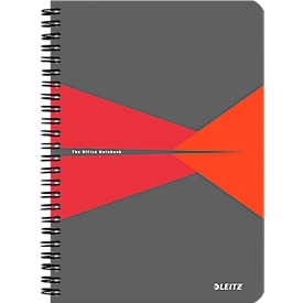 LEITZ® Office collegeblok 445800 A5, gelamineerde kaft, geruit, rood