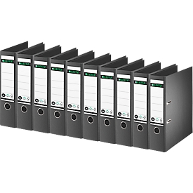 LEITZ® Ordner 1007/1008, DIN A4, Rückenbreite 80 mm, 10 Stück, schwarz