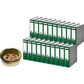 LEITZ® Ordner 1080, DIN A4, 80 mm, grün + gratis 1 Dose Buttercookies