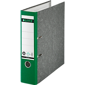 LEITZ® Ordner 1080, DIN A4, Rückenbreite 80 mm, Griffloch, geklebtes Rückenschild, Hartpappe, 20 Stück, grün