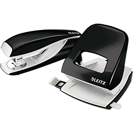 LEITZ® perforatrice de bureau + agrafeuse de bureau SET, noir brillant