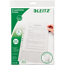 LEITZ® plastic sleeves 4770, DIN A4, open top, 15 pieces, transparent, transparent