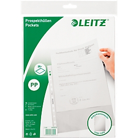 LEITZ® plastic sleeves 4796, DIN A4, open top, 25 pieces, grained, transparent