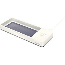 Leitz Stifteschale WOW Duo Colour, Qi-Induktionsladegerät, Polystyrol, B 26,6 x H 2,8 x T 10,1 cm, grau/weiß