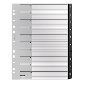Leitz® tabbladmap Recycle, A4, beschrijfbaar, universele perforatie, kunststof, zwart, tabbladen 1-10