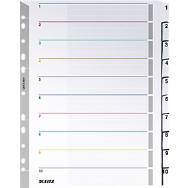 LEITZ®  Wiederbeschreibbare Kartonregister, Zahlen 1-10,  mit Lochung
