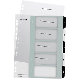 Leitz WOW Register, Kunststoff, schwarz-weiß, DIN A4, Überbreite, 1-5, 5 Taben, transparent