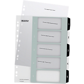 Leitz WOW Register, Kunststoff, schwarz-weiss, DIN A4, Überbreite, 1-5, 5 Taben, transparent