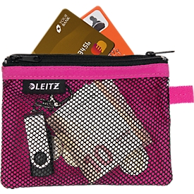 Leitz WOW Traveller Zip-Beutel, durchsichtiges Netzfach & blickdichtes Fach, Grösse S, pink