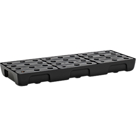 Lekbak voor kleine bakken CEMO 10/4, inhoud 21 l, voor legbordafmetingen 1000 x 400 mm, met rooster, met goedkeuring, stapelbaar, polyetheen, zwart