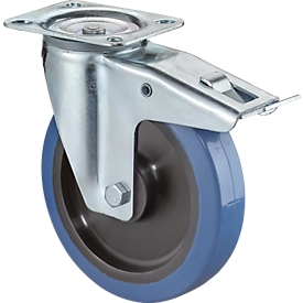 Lenkrolle mit Feststeller, Elastic blau, rollengelagert, Bauhöhe 105 mm