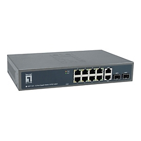 LevelOne GEP-1221 - Switch - unmanaged - 8 x 10/100/1000 (PoE+) + 2 x Gigabit SFP + 2 x 1000Base-T - an Rack montierbar - PoE+ (150 W)