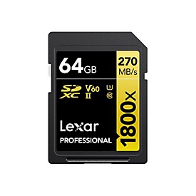 Lexar LSD1800064G-BNNNG - 64 Go - SDXC - Classe 10 - UHS-II - 270 Mo/s - 180 Mo/s