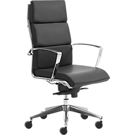 Leyform Chefsessel Origami, mit Ringarmlehnen, Knie-Wippmechanik, Flachsitz, Anti-Shock-Funktion, Leder, schwarz/silber