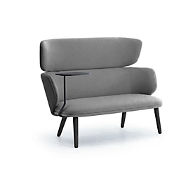 Leyform loungebank 2-zits, halfhoog, met schrijfblad, B 1410 x D 710 x H 1060 mm, donkergrijs/zwart