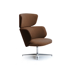 Leyform Loungesessel Alise Mittelhoch, drehbar, B 840 x T 840 x H 1045 mm, Wollmischgewebe/Aluminium, dunkelrost/chromsilber