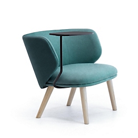 Leyform Loungesessel Alise Niedrig mit Schreibplatte, B 840 x T 710 x H 710 mm, Wollmischgewebe/Holz, dunkelpetrol/Esche Natur