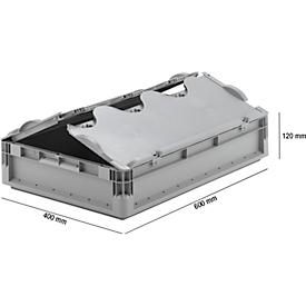 Lichte Eurobox ELB 6120, van PP, inhoud 23,3 l, met deksel, grijs