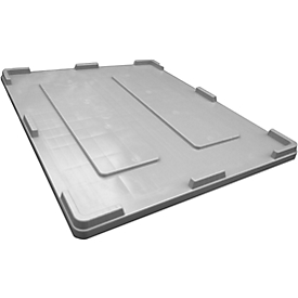 Lid for industrial box with volume 610 l, L 1200 x W 1000 x H 30 mm, polyethylene, gray