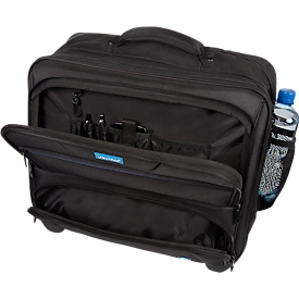 LIGHTPAK® laptop trolley, voor 1 notebook tot 17", hoofdvak & 3 vakken met rits, gaasvak, wielen, gerecycled PET, zwart