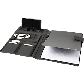 Lightpak® schrijfmap, A4, multifunctionele riemen, 1 insteekvak, pennenlus, houder voor mobiele telefoon/tablet, 1 schrijfblok, magneetsluiting, RPET, antraciet
