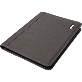 Lightpak® schrijfmap, A4, tabletvak, 2 SD-kaartvakken, documentenvak, multifunctionele riemen, penlus, schrijfblok, ringmechaniek, RPET, antraciet