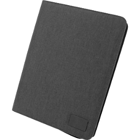 Lightpak® schrijfmap, A4, tabletvak, houder voor mobiele telefoon/tablet, multifunctionele riemen, blocnote, ritssluiting, RPET, antraciet