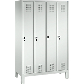 Locker Evolo S 3000, steel, with feet, 4 pcs. each 300 mm wide, rotating latch, light grey RAL 7035/light grey RAL 7035