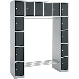 Lockerkast - B 1565 x D 500 x H 1950 mm - 3 x  4 vakken - met kledingstang - schoenrek - blank alu en antraciet - ons merk Schäfer Shop Select