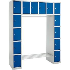 Lockerkast - B 1565 x D 500 x H 1950 mm - 3 x  4 vakken - met kledingstang - schoenrek - lichtgrijs alu en gentiaanblauw - ons merk Schäfer Shop Select