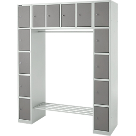 Lockerkast - B 1565 x D 500 x H 1950 mm - 3 x  4 vakken - met kledingstang - schoenrek - lichtgrjs en platinagrijs - ons merk Schäfer Shop Select