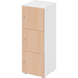 Lockerkast Topas Line, 3 x ordnerhoogte, 3 compartimenten, cilinderslot, B 400 x D 420 x H 1100 mm, wit/eiken
