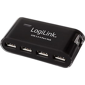 LogiLink Hub, USB 2.0, 4 Ports, schwarz, 480 MBit/s, mit Netzteil