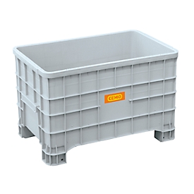 Logistieke box CEMO, polyethyleen, 300 l, L 1000 x B 635 x H 645 mm, stapelbaar, grijs/oranje, met 4 poten, tot 150 kg