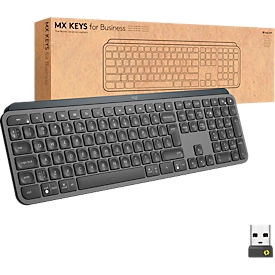 Logitech MX Keys for Business Tastatur, kabellos, 10 m Reichweite, Hintergrundbeleuchtung, 108 Tasten, Nummernblock, graphit