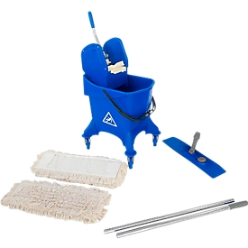Lot complet seau à roulettes 1 bac Poly I, seau de 30 L + manche chromé en 2 segments, 10 franges