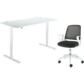Lot de 2 meubles de bureau, bureau Start Off, hauteur réglable électriquement, gris clair/blanc 