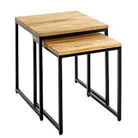 Lot de 2 tables d'appoint HAKU, tube d'acier peint par poudrage, bois de chêne massif huilé, L 330/380 x P 330/380 x H 410/460 mm, noir/chêne
