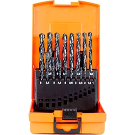 Lot de forets hélicoïdaux HSS-R norme 388 Projahn, 19 forets courts type N ECO, 1 x Ø 1-10 mm, en augmentant de 0,5 mm, dans une boîte en plastique
