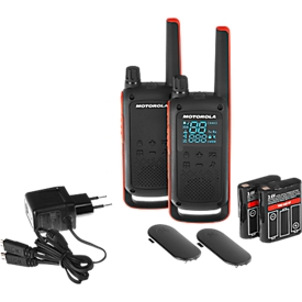 Lot de talkie walkie PMR TALKABOUT T82 Motorola, 2 p., sans licence, IPx2, 10 km, 16 canaux, noir/orange
