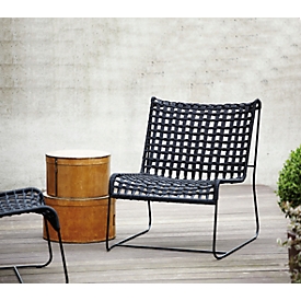 Loungefauteuil Jan Kurtz In/Out, staal/polyester, gevlochten zitting, B 700 x D 800 x H 850 mm, zwart