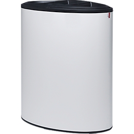 Lune Poubelle design Binc, acier, couvercle plastique ouvert, 50 l, 3 flux de déchets, mobile, L 360 x P 560 x H 680 mm, blanc/noir