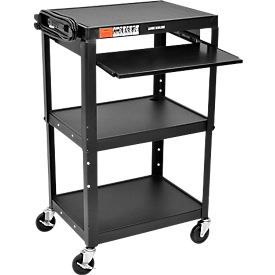 Luxor height-adjustable multi-purpose trolley with pull-out keyboard tray, metal, 3 levels, 4 castors, black