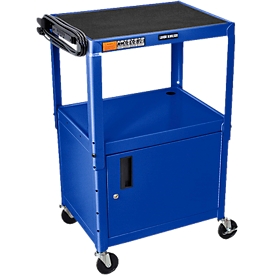 Luxor height adjustable multipurpose trolley with cabinet, lockable, metal, 4 casters,blue