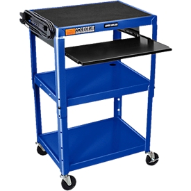 Luxor höhenverstellbarer Mehrzweckwagen mit Tastaturauszug, Metall, 3 Etagen, 4 Rollen, blau