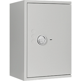 Lyra 4 safe, weerstandsklasse I volgens EN 1143-1, volume 84 l, deur rechts scharnierend, dubbelbaard slot met 2 sleutels, 2 legborden, incl. verankeringsmateriaal, B 500 x D 420 x H 750 mm, lichtgrijs RAL 7035